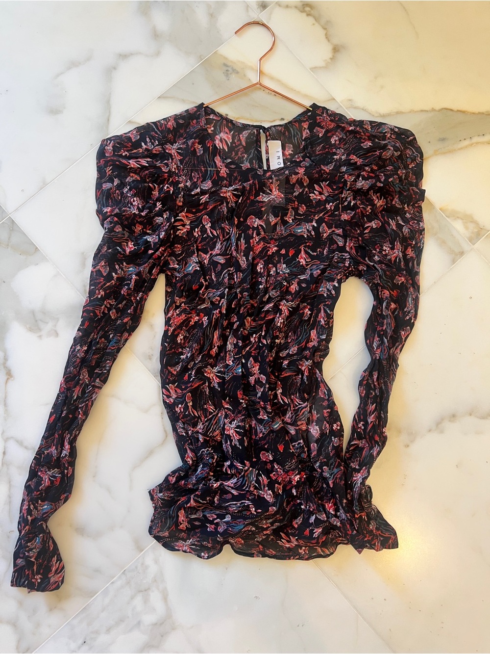 IRO Black Floral Long-Sleeve Blouse